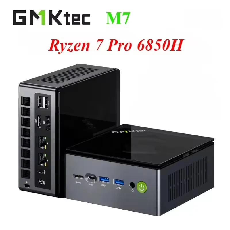 

GMKtec M7 Ryzen 7 Pro DDR5 6850H Dual Fan Windows 11 Pro WiFi6 BT5.2 PCIE 3.0 M.2 2280 SSD 2*2.5G Lan Desktop Gamer Computer