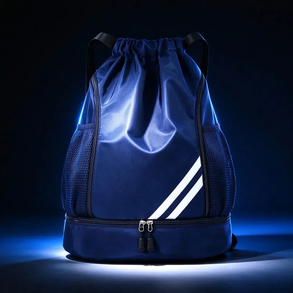 Sport Drawstring Sack Backpack, Wear Resistant Gym Bag, Mesh Side Pockets, Extra Bottom Compartment for Shoes Sport Gear Storage