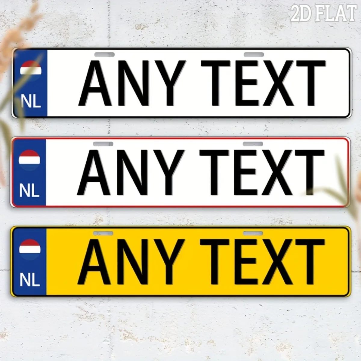 1 Stück anpassbares 2D-Aluminiumschild mit flachem Niederländisch |   Vintage Retro Nummernschild |   40×10cm |   Auto/Zuhause/Wanddekoration (nur Dekor)