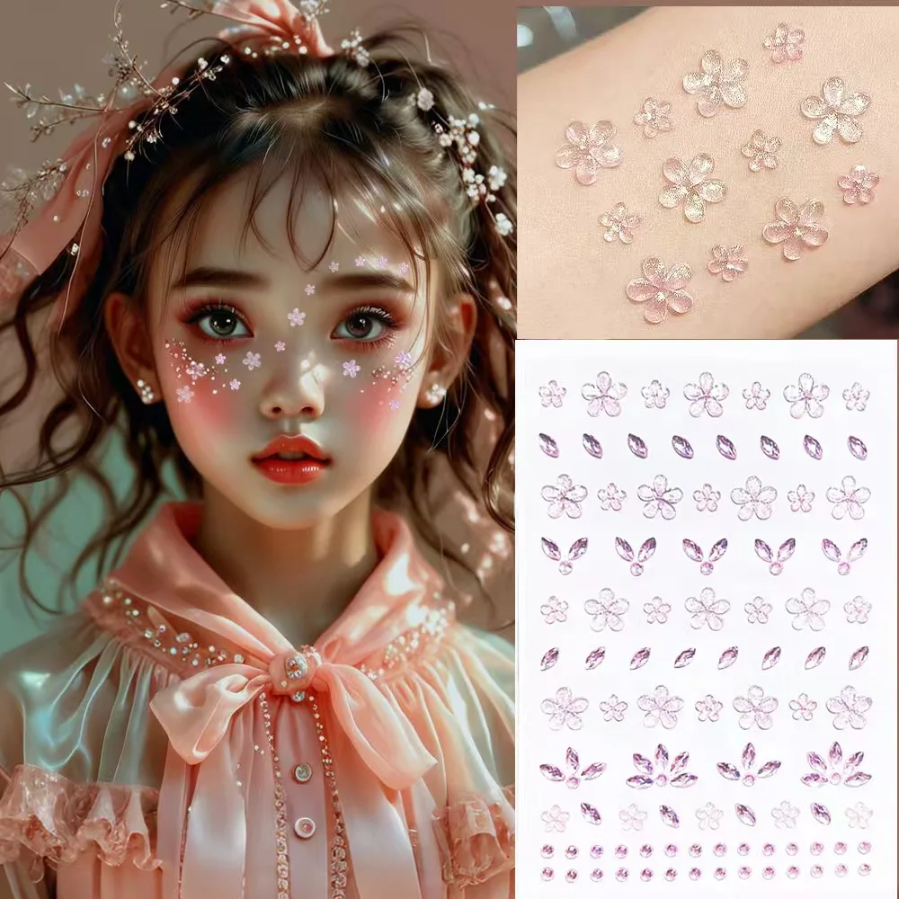 New Diamond Face Stickers 3D Flower for Performance Clover Makeup Self Adhesive Gems Decoration Craft Supply