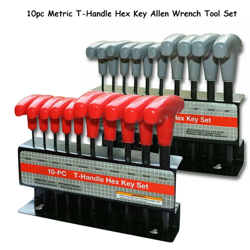 10pc Metric Or Inch T-Handle Hex Key Allen Wrench Tool Set Or Star T-Handle Hex Key Set Tools with Convenient Storage Stand