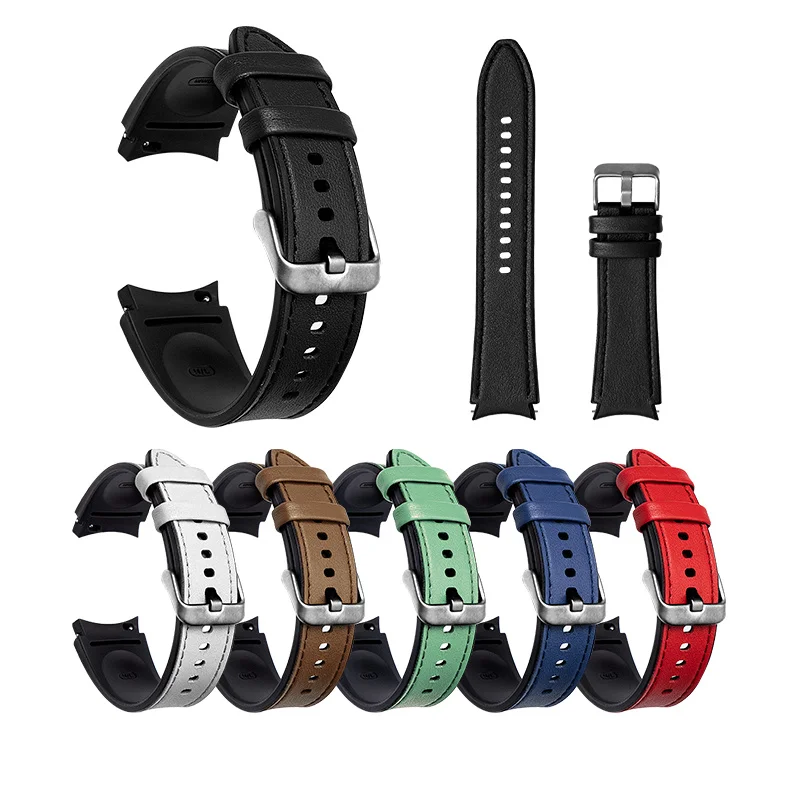 Silicone+Leather Strap For Samsung Galaxy Watch 6 5 Pro 40 44mm Band Watch6/4Classic 47 43 46mm Replacement Correa Bracelet Belt