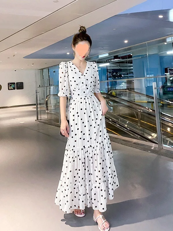 Spring, Summer, Autumn 2024 New Product Seaside Chiffon Chrysanthemum Dress Long Women's Fragmented Flower High Waist Slim 31UB