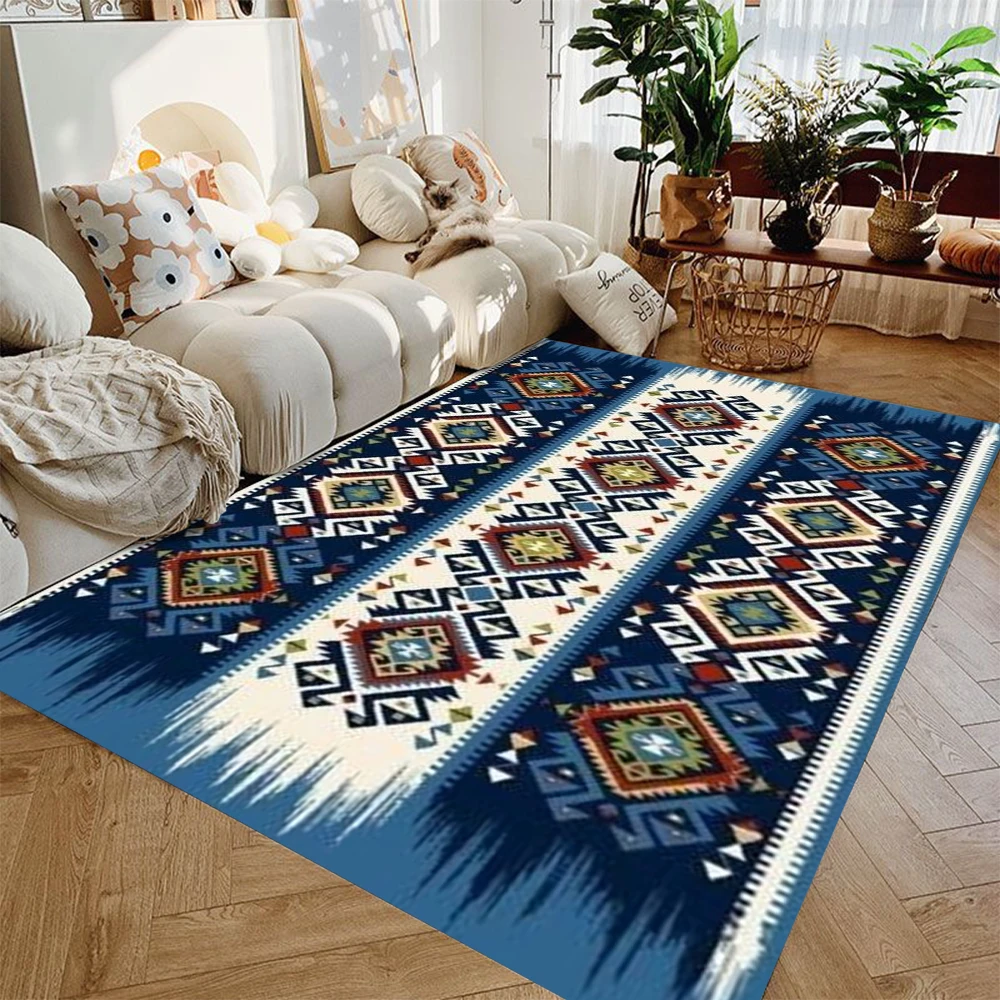 Tapis d'appoint vintage tribal bohème, motif floral et géométrique vibrant, antidérapant, pour chambre à coucher, décoration ethnique style ferme