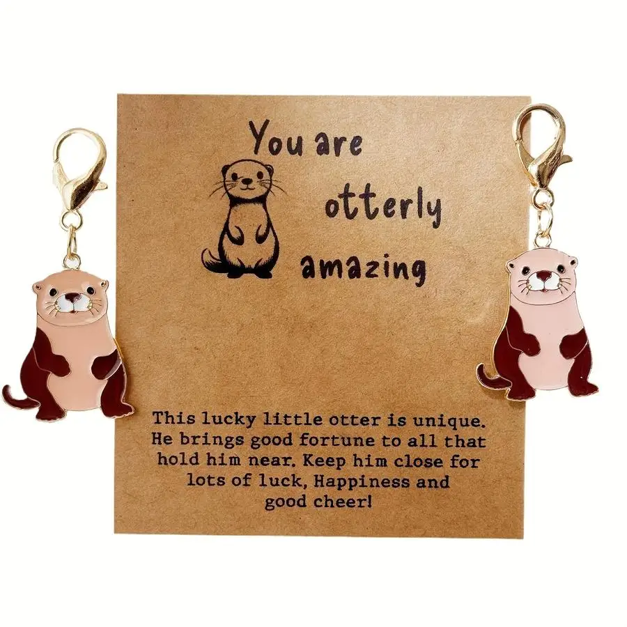1/5/10/20/50/100pcs Cute River Otter Keychain with Gift Card - Adorable Animal Pendant Charm for Keys, Pet Collar, Phone & Backp