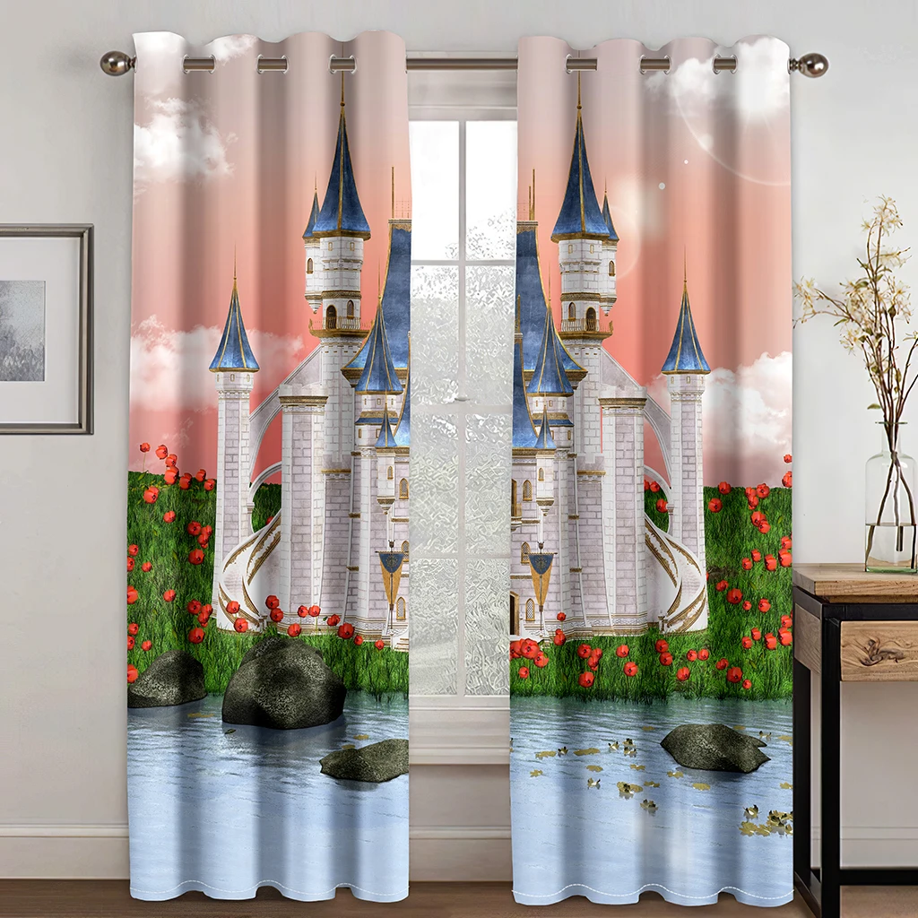 

European Style Castle Curtains Girls Like Princess Castle Curtains 2 Panel Living Room Bedroom Children's Room Study Decoration