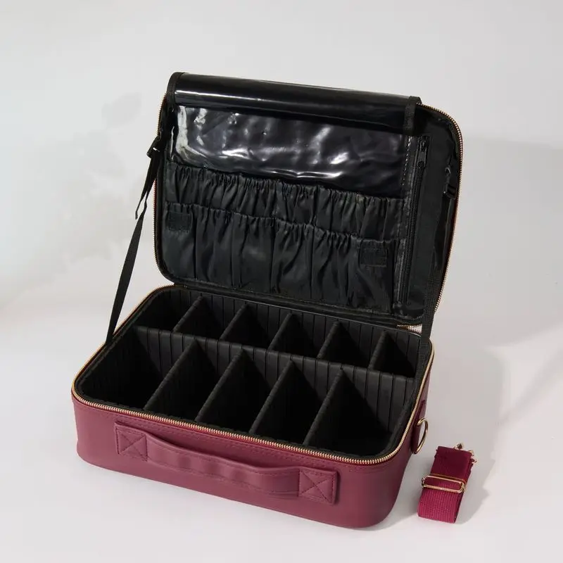 Large-capacity makeup bag with compartments for organized storage,