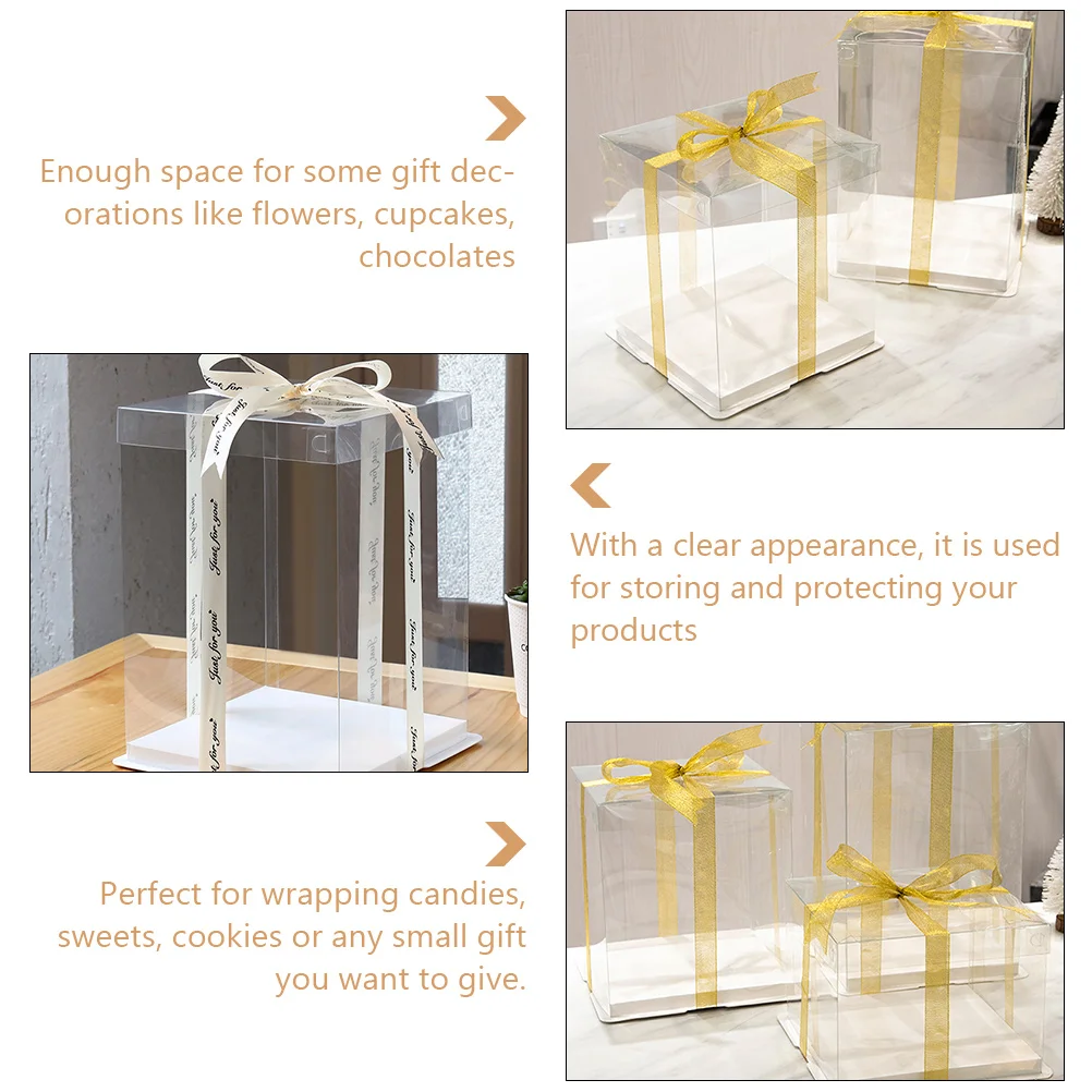

4 pcs Transparent Boxes Premium Plastic Cake Carrier Waterproof Oil-Proof Birthday Cake Packing Container For Dessert Bakery