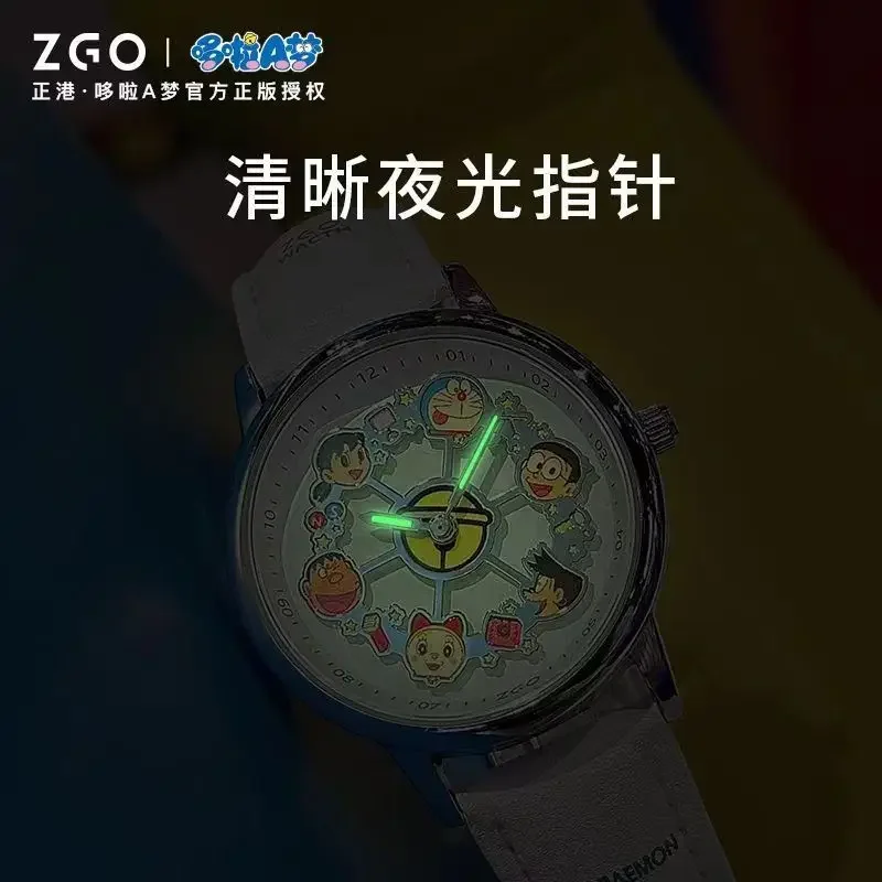 ZGO Reloj carrusel Doraemon de marca compartida Esfera giratoria Relojes de cuarzo luminosos para niñas