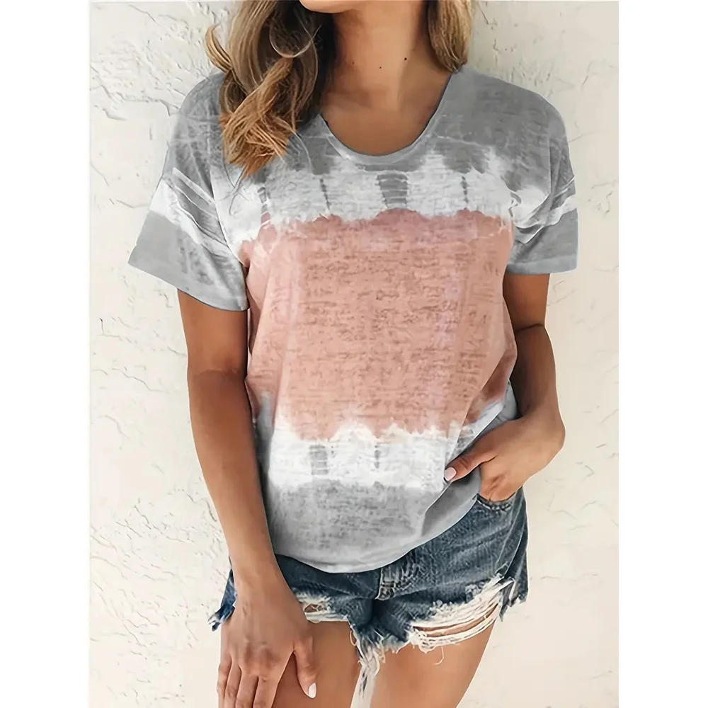 

Summer Women's T Shirt Causla Short Sleeve Tops Fashion Streetwear 3d Print Oversized Clothing Crew Neck Pullover