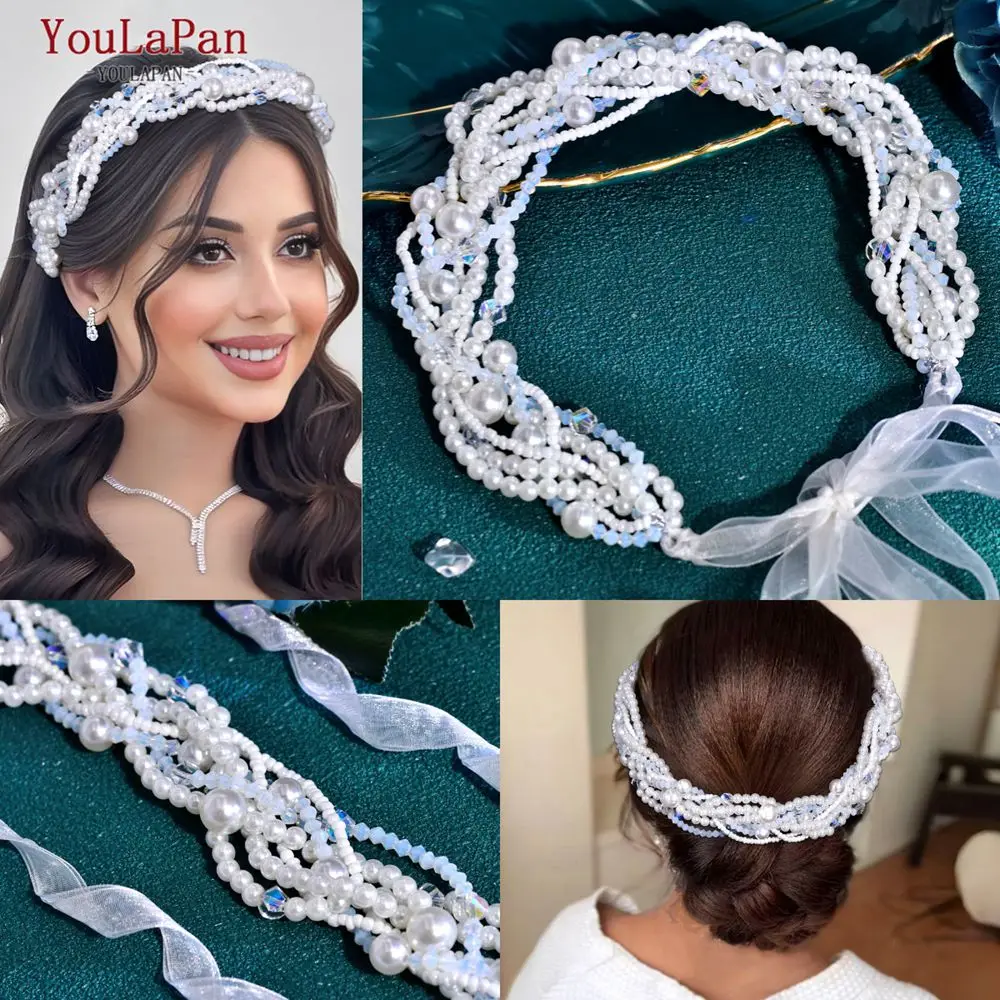 YouLaPan بوهيميا العروس الزفاف العصابات الشعر التيجان اليدوية اللؤلؤ كريستال عقال النساء أغطية الرأس الزفاف إكسسوارات الشعر HP845