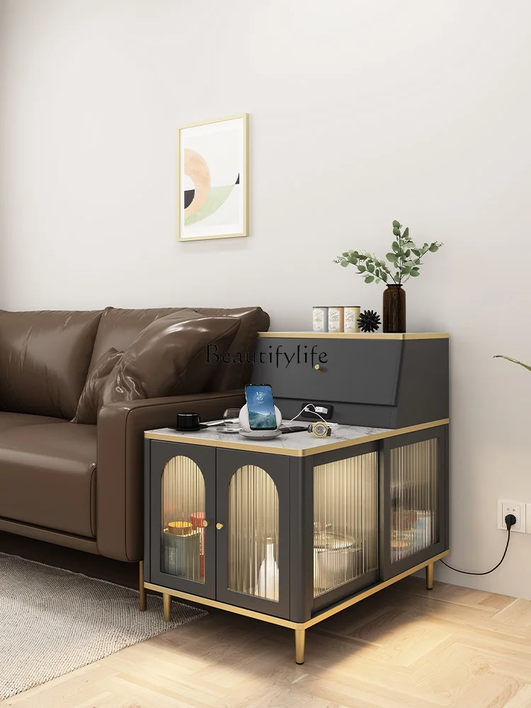 

12Sofa Side Cabinet Living Room Home Modern Minimalist Creative with Glass Corner Table Small Apartment