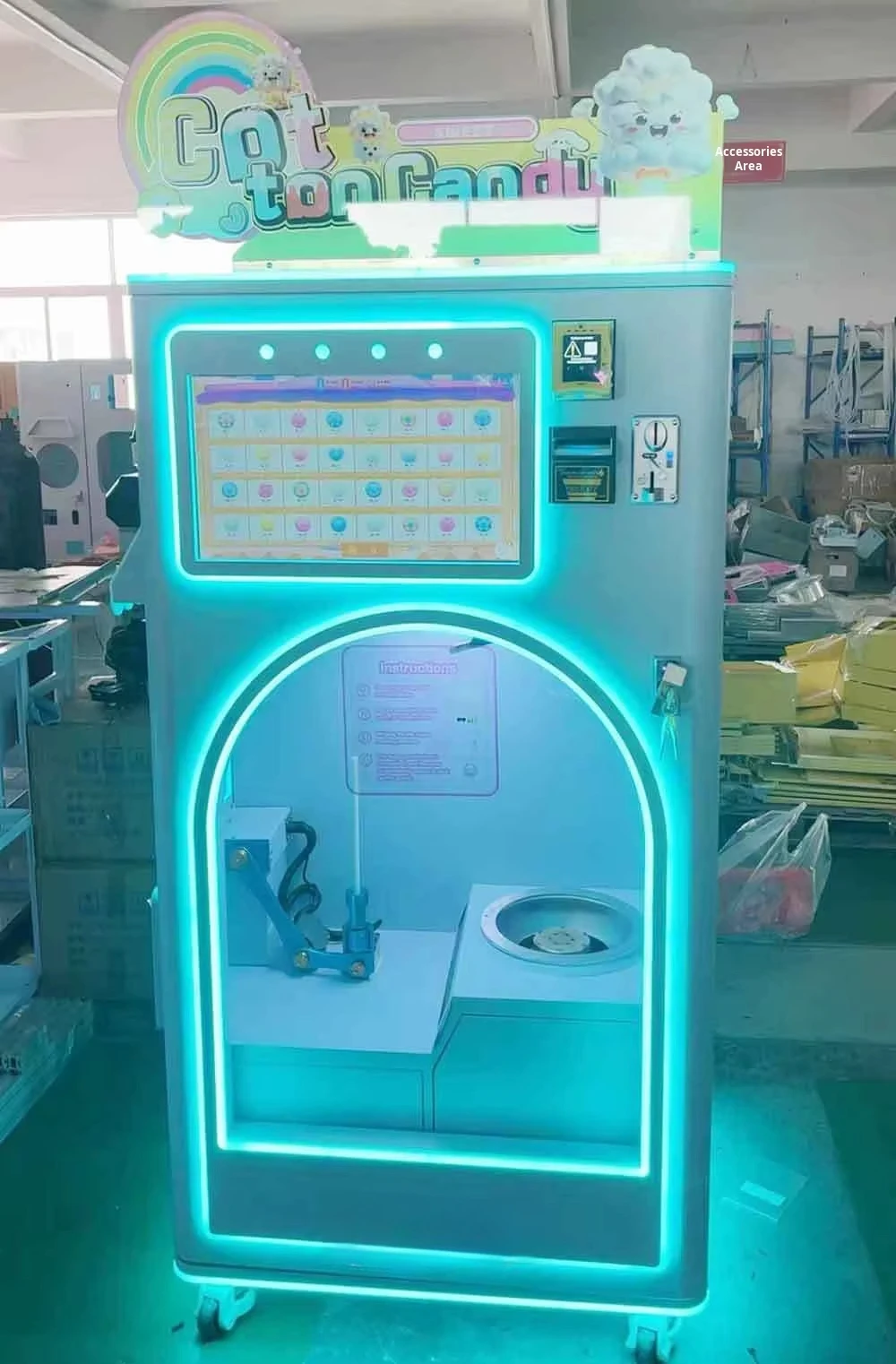 Cotton Candy Blue Game Metal Vending Machine with Coin Reader English Language Optional