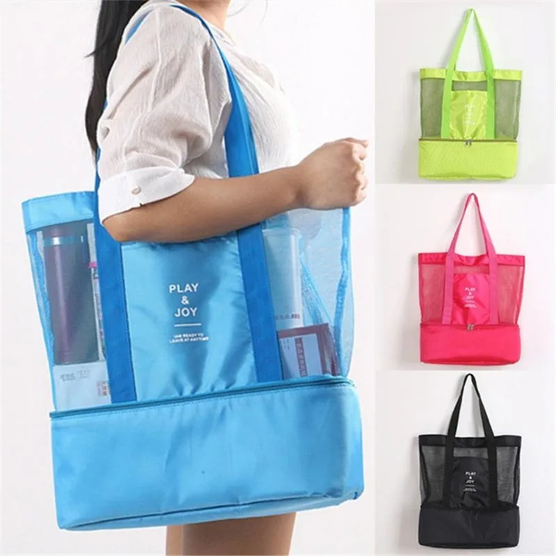 Hand Shoulder Insulation Bag Hot Sale Women Mesh Transparent Bag Double-layer Heat Preservation Large Picnic Beach Storage Bags