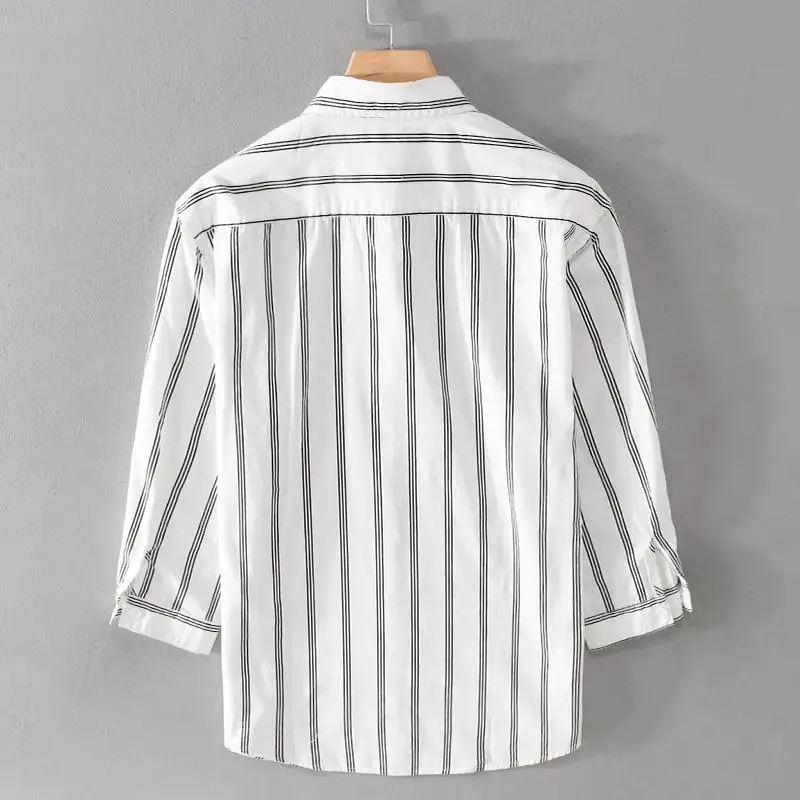 

Молодежные мужские семь четвертей SVE в полоску, свободный крой, хлопковые летние повседневные волосы с отложным воротником f Sve, полосатый узор