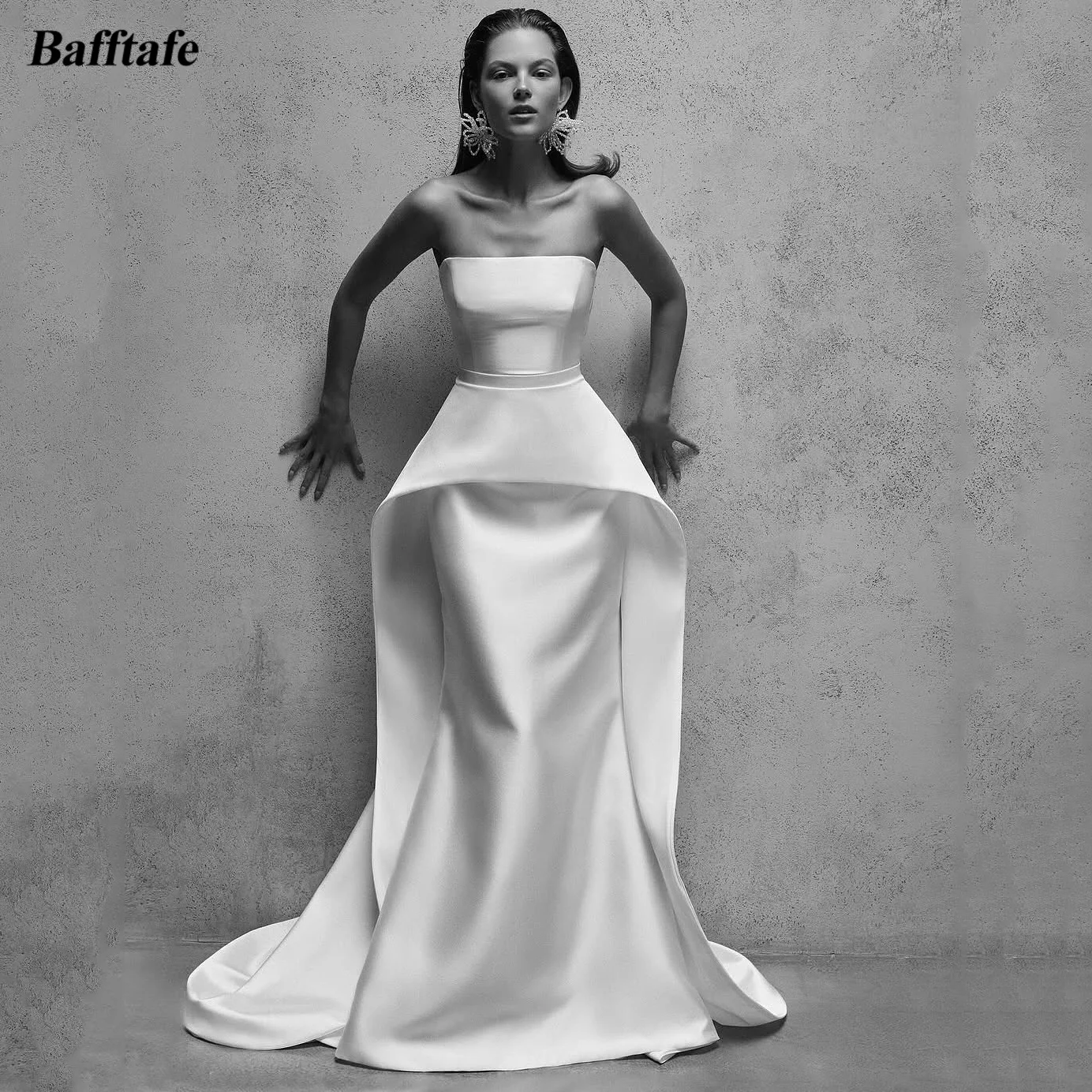

Bafftafe Customized Soft Satin Wedding Dresses Mermaid Arabric Long Bridal Gowns Formal Party Bride Wedding Photography Dress
