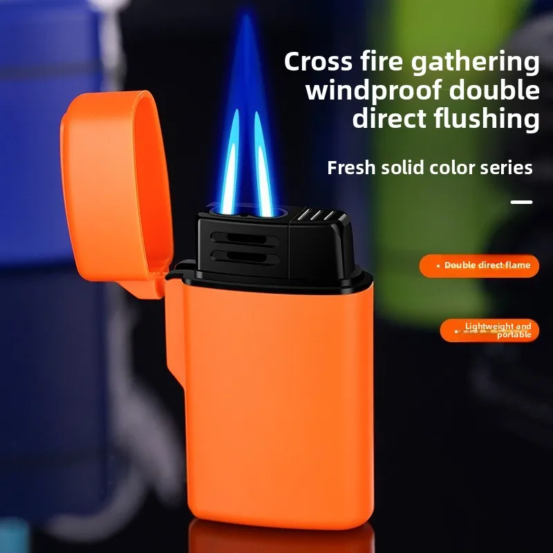 Creative Double Direct Flush Lighter Windproof Cigarette Lighter Lightweight Portable Customizable Advertising Logo Wholesale