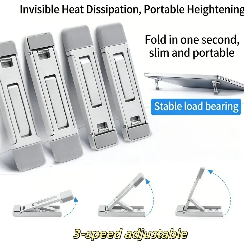 2pcs Portable Mini Invisible Notebook Stand (3 Adjustable Levels), Ergonomic Typing & Heat Dissipation Desktop Riser