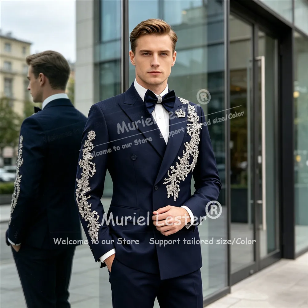 Traje exclusivo para hombre, para boda, con cuentas de diamantes, pantalones tipo blazer, conjuntos de 2 piezas, ropa formal para novio, esmoquin, trajes personalizados para hombre