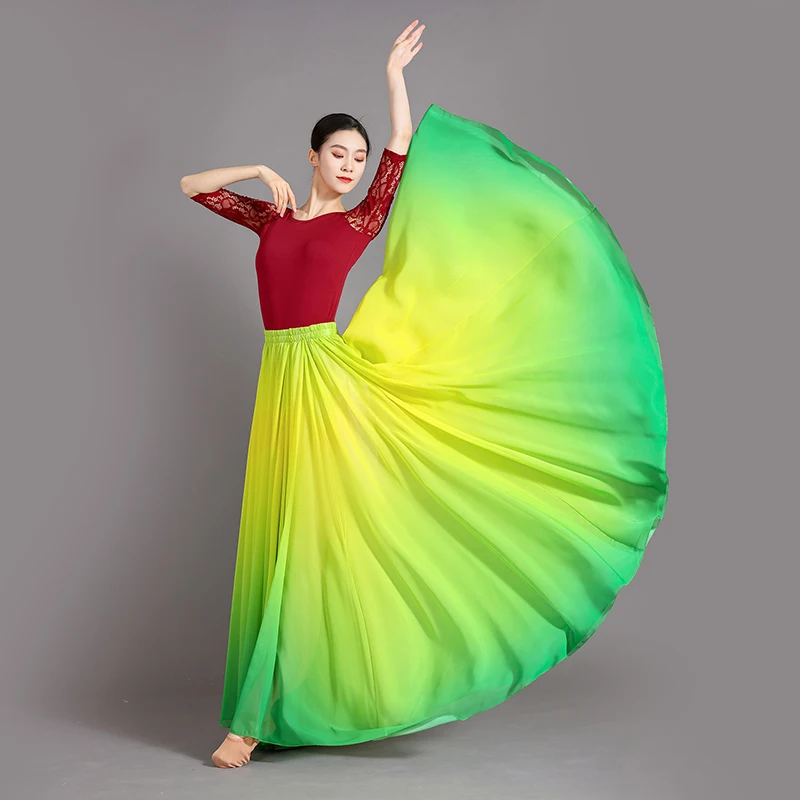 Fließender Langer Flamenco-Farbverlauf Bauchtanzrock für Damen 720-Grad-Sonnenschürze Spanisches Klassisches Tänzerkostüm 2026 – Detail 14