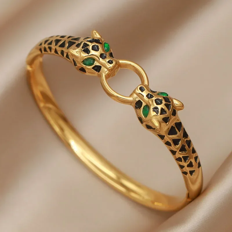 New Sight Stainless Steel Crystal Eyes Bangles&bracelets for Women Fashion Brand Jewelry Flower Leopard Bangle Party Accessories image 3