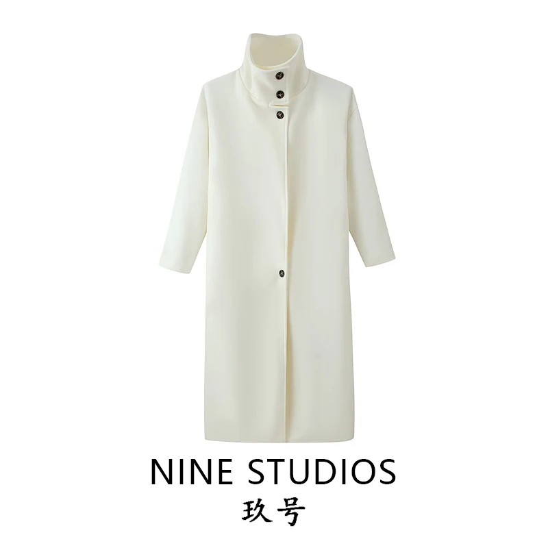 

NINE ZAR женское свободное однотонное шерстяное пальто с длинными лацканами, повседневная ветровка, верхняя одежда для поездок на работу, полиэфирное волокно