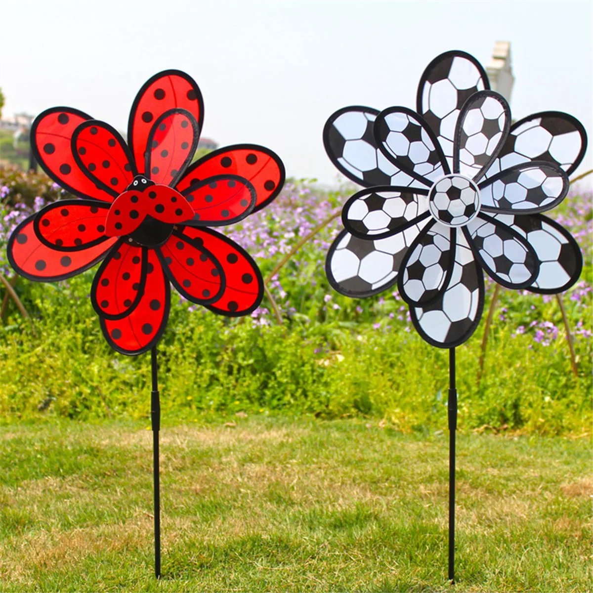 Lawn Decoration Wind Spinner Double Layer Pinwheels with Stake Eye Catching for Garden Children Outdoor Activities C