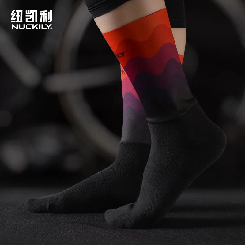 NUCKILY Cycling Socks Breathable Quick-Dry Anti-Slip Silicone Gripper Moisture Wicking Combed Cotton Compression Sports Socks Me