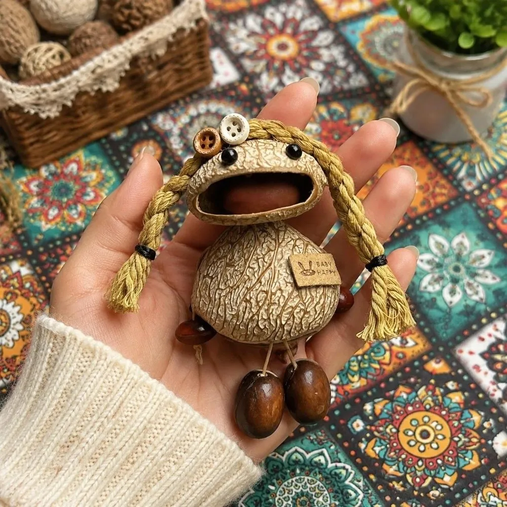 Handgefertigter Nusskapsel-Schlüsselanhänger, Retro-DIY-Set, Bohemian-Bohnenkapsel, rustikaler, pastoraler, exquisiter, süßer Muschelkapsel-Anhänger für Haus und Garten – Detail 8