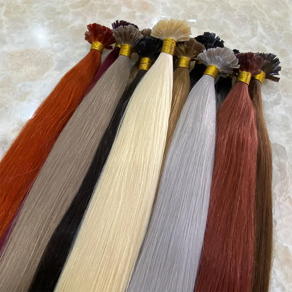 プレボンドVチップ人毛エクステ ケラチンエクステ 30インチ 100本 100%カラー レミー人毛 シルキーストレート