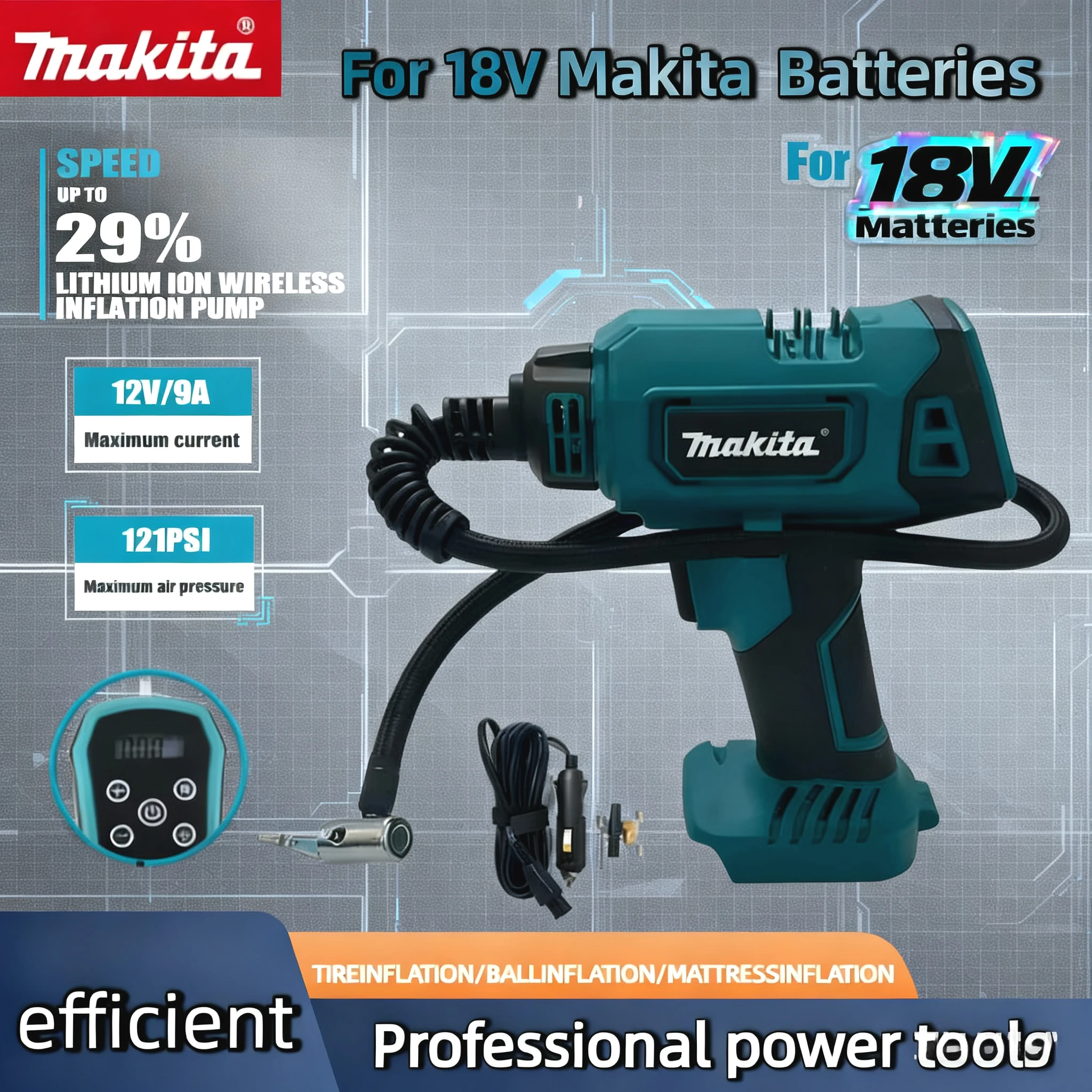 

Makita Electric Automatic compressor Cordless Inflator Air Pump Car Tire Handheld Air Compressor Car mounted air Power Tool