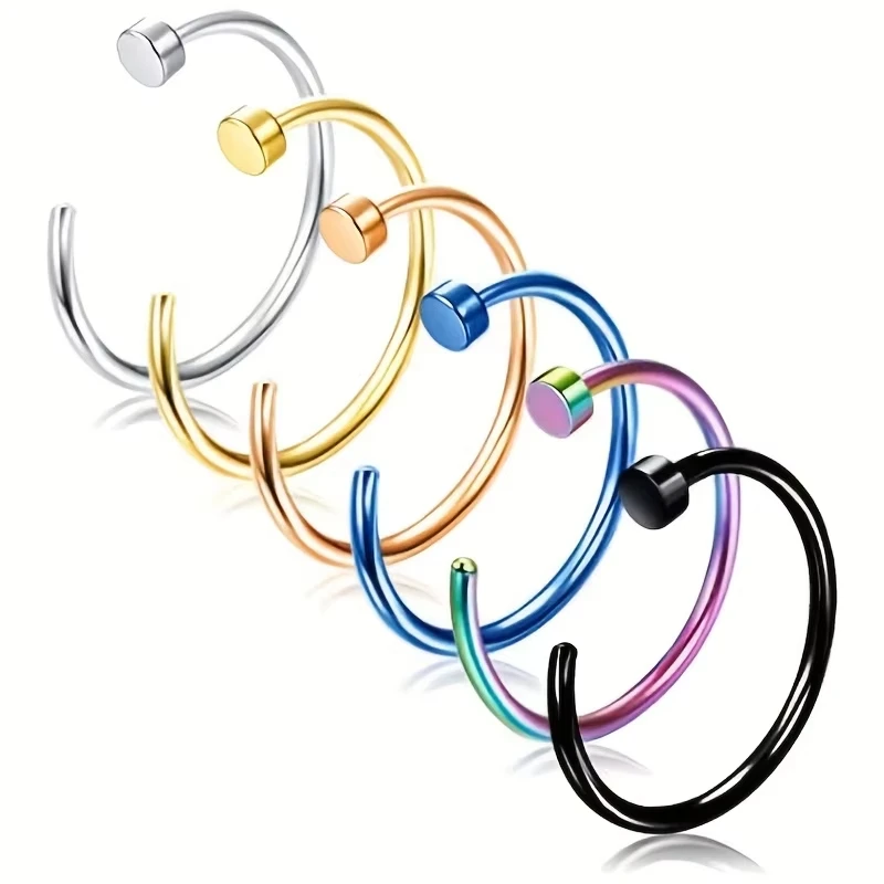 Stainless Steel Fake Nose Piercing Ring D-Shaped Curved Barbells Nostril Septum Studs Tragus Helix Earring Hoop Body Jewelry