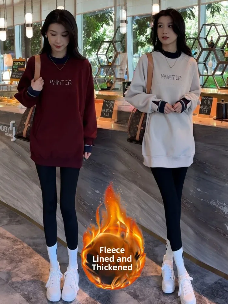 

Ladies Fce Lined Thiened Hoodie Spring 2025 Early Season New Loose Slimming Top Comfortable Lazy Sle Printed Sweatirt