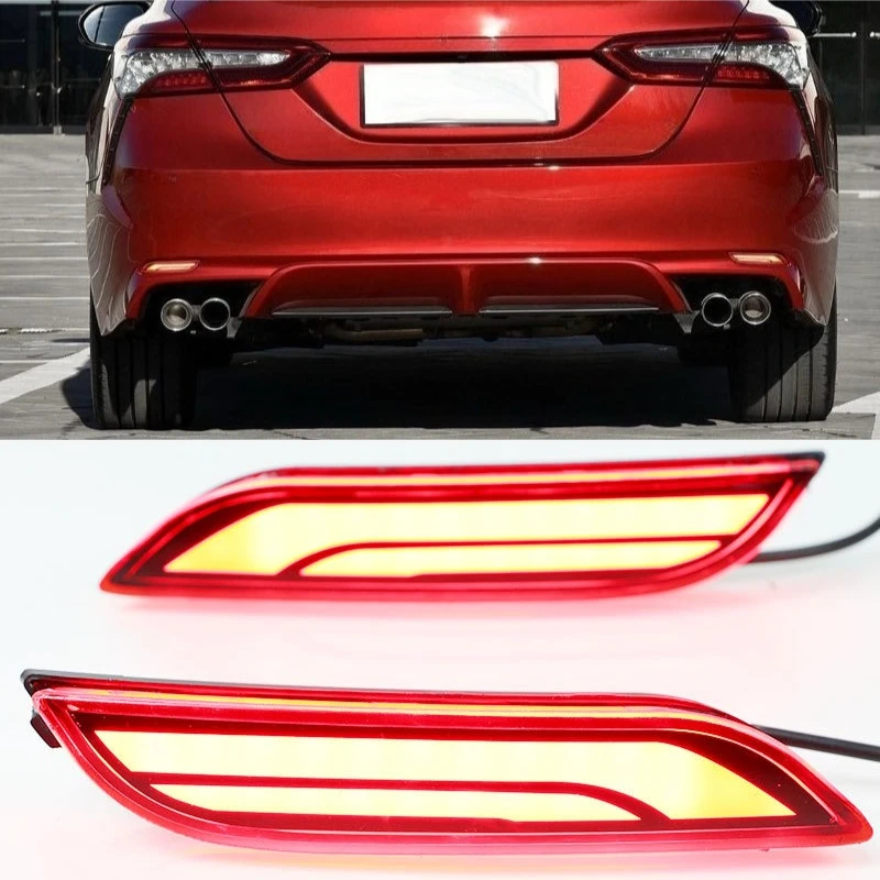 

Для Toyota Camry 2018-2020: Светодиодный задний бампер-отражатель, задний противотуманный фонарь, модифицированный стоп-сигнал, 12В дневные ходовые огни