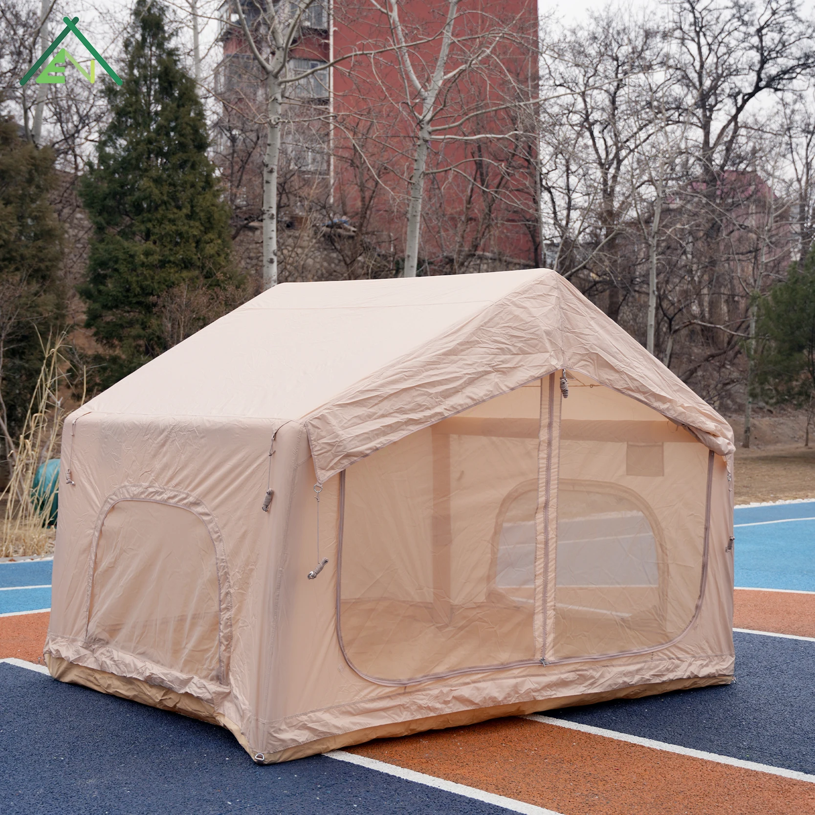 7.5sqm Four-Season Inflatable Camping Tent Waterproof 210D Oxford Air Column Cabin Tent Single Door Skylight 3-4 Person