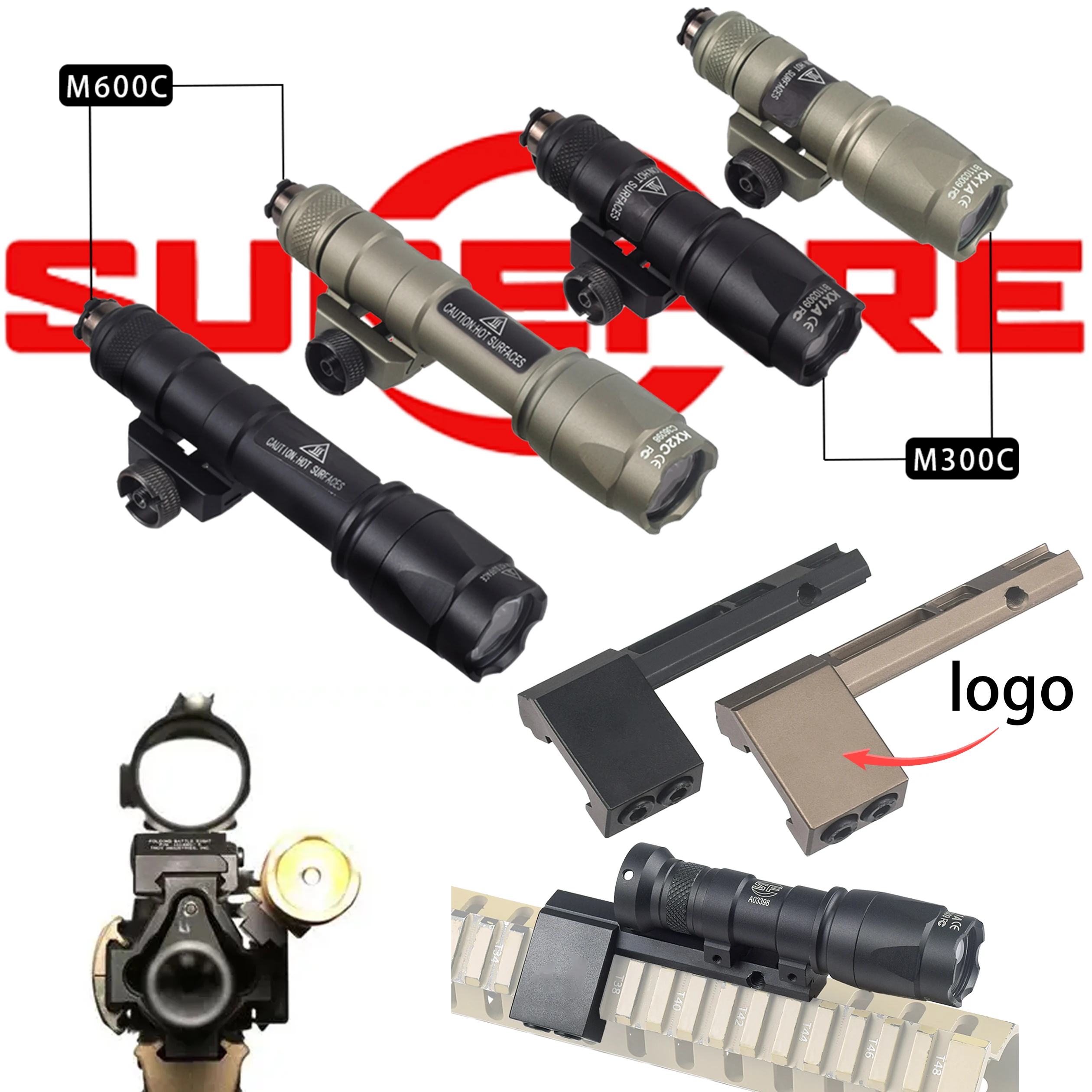 

Surefire M600 M600C M300 M300C Flashlight AR15 Airsotf MLOK/20MM Rail Mount Scout Offset Picatinny Light Mount Original Logo