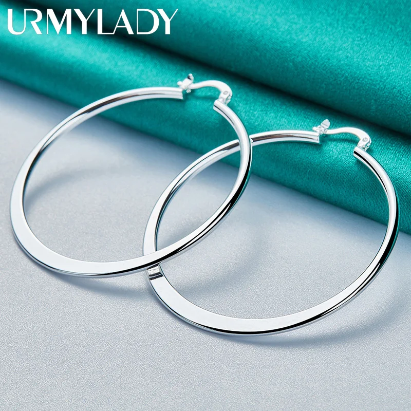 URMYLADY 925 Sterling Silver 55mm Round Flat Earrings For Women Wedding Party Charm Gift Jewelry