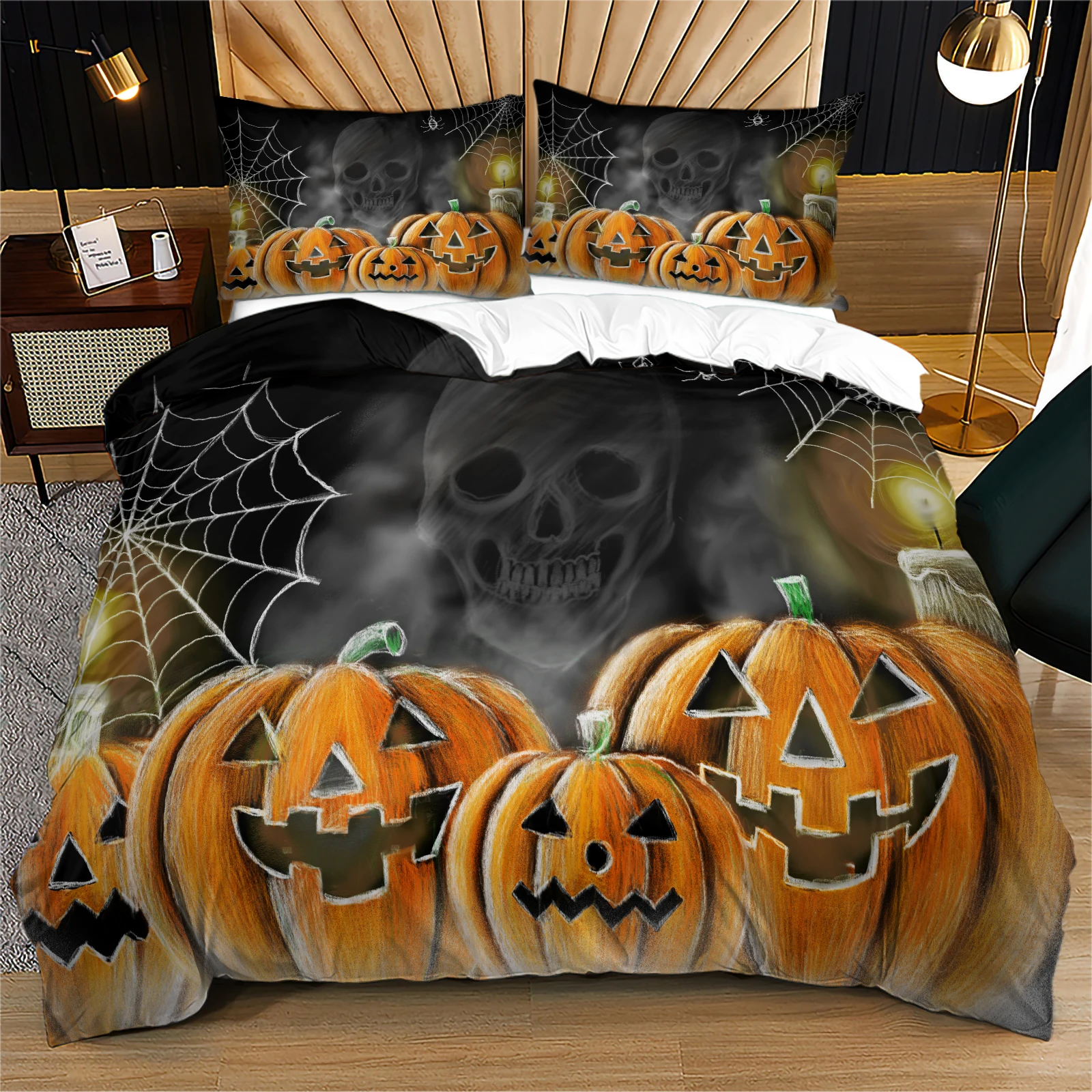 halloween-skull-jack-o'-lantern-duvet-cover-set-spooky-pumpkin-spider-web-print-bedding-set-soft-decor-bed-comforter-cover