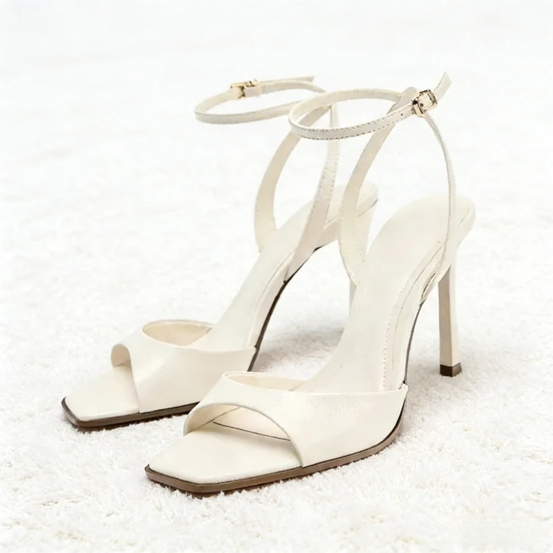 Women Shoes Gold Patent Leather Ankle Buckle Women's Sandals Women Sexy Square Toe Open Toe High Heels Fashion Party Office Shoe image 4
