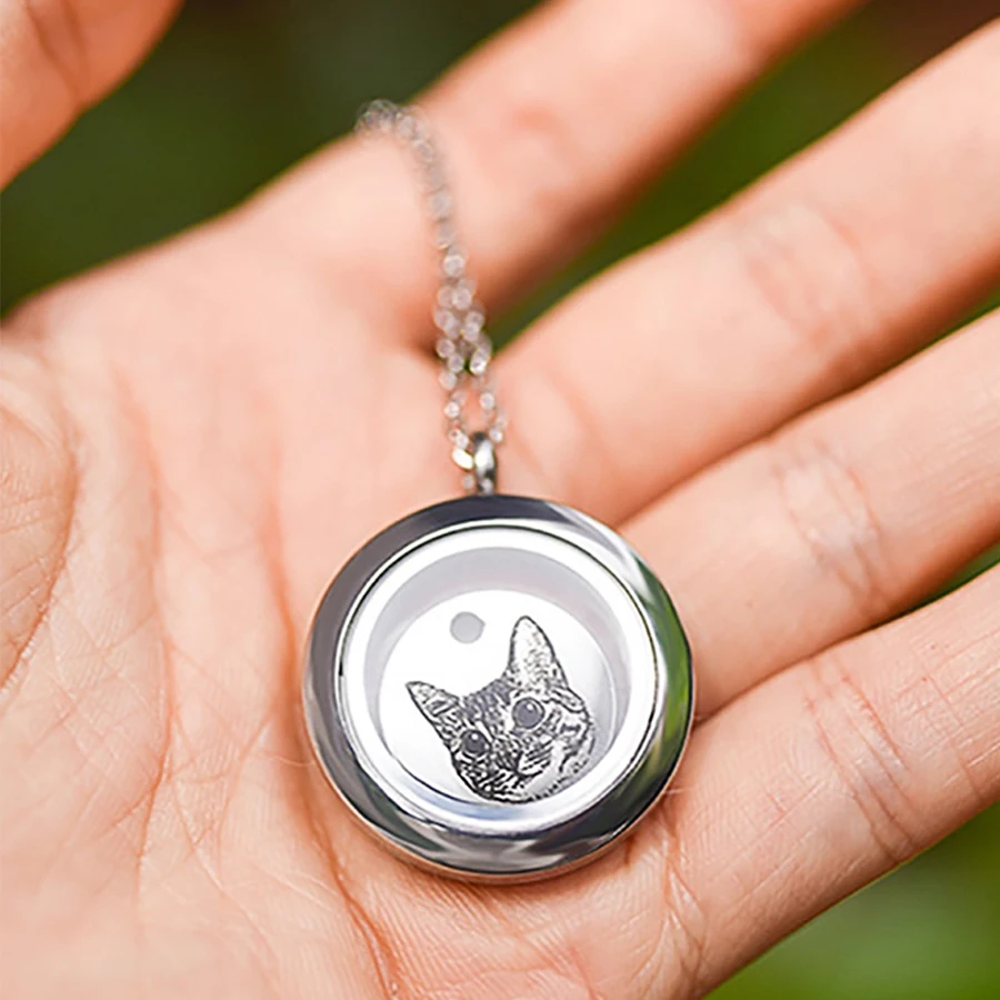 Stainless steel new round glass urn pendant necklace cremation ashes pendant personalized customized photo - openable