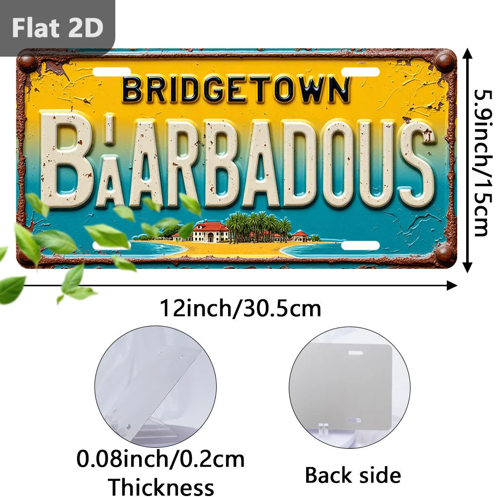 2D Flat, 1pc, Only for Decoration Decor, Outdoor Signs & Wall Decor (30.48cm X 14.99cm), Tin Sign Bridgetown Barbados, Retro Hom