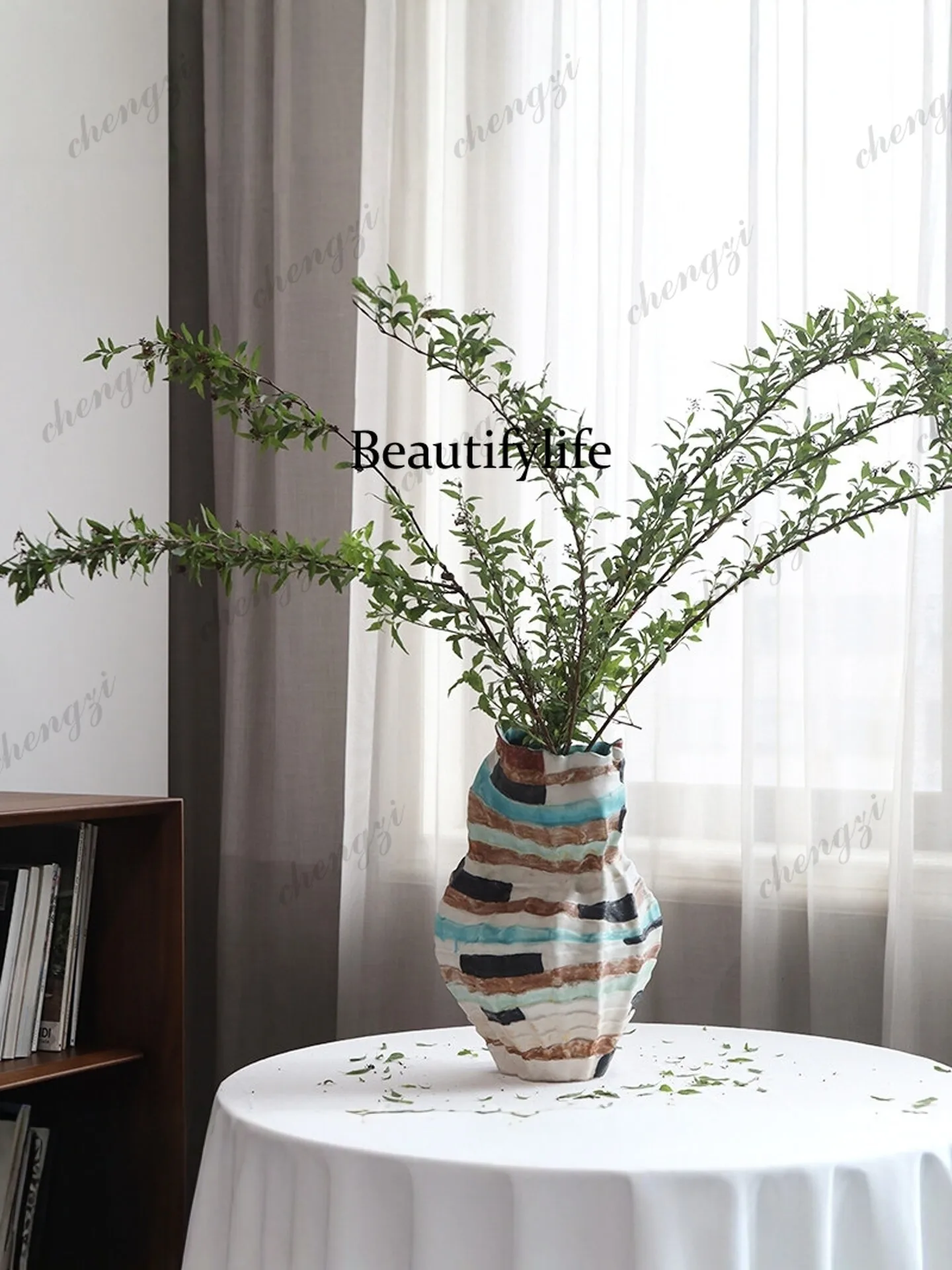 Chinese-style wabi style ceramic vase retro Jingdezhen coarse pottery flower ware entrance living room flower arrangement