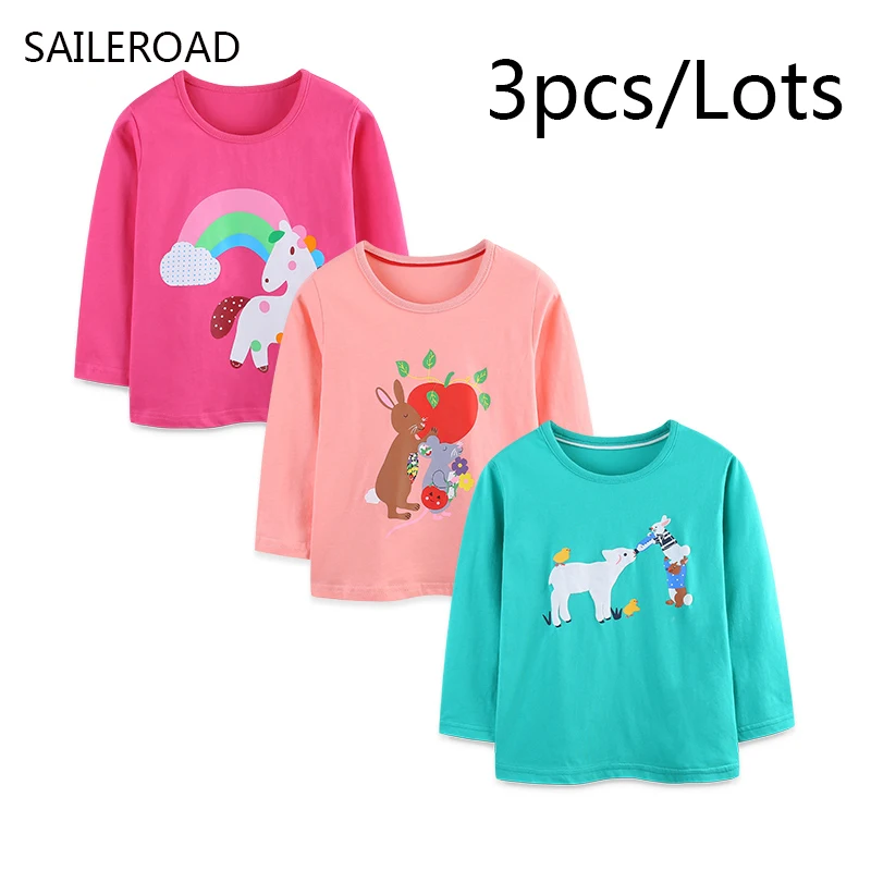 

SAILEROAD 2025 New Autumn T Shirt Cotton Long Sleeve Cartoon Unicorn T-shirts Tee Tops Girls Children's Clothing Kids Clothes