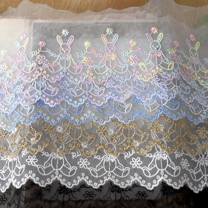 6Yard/Lot Farben Mesh Stoff Stickerei Kaninchen Spitze Trim 9cm breite DIY Halskette hand gefertigte Lolita Kleidung Kleid Näh zubehör – Detail 1