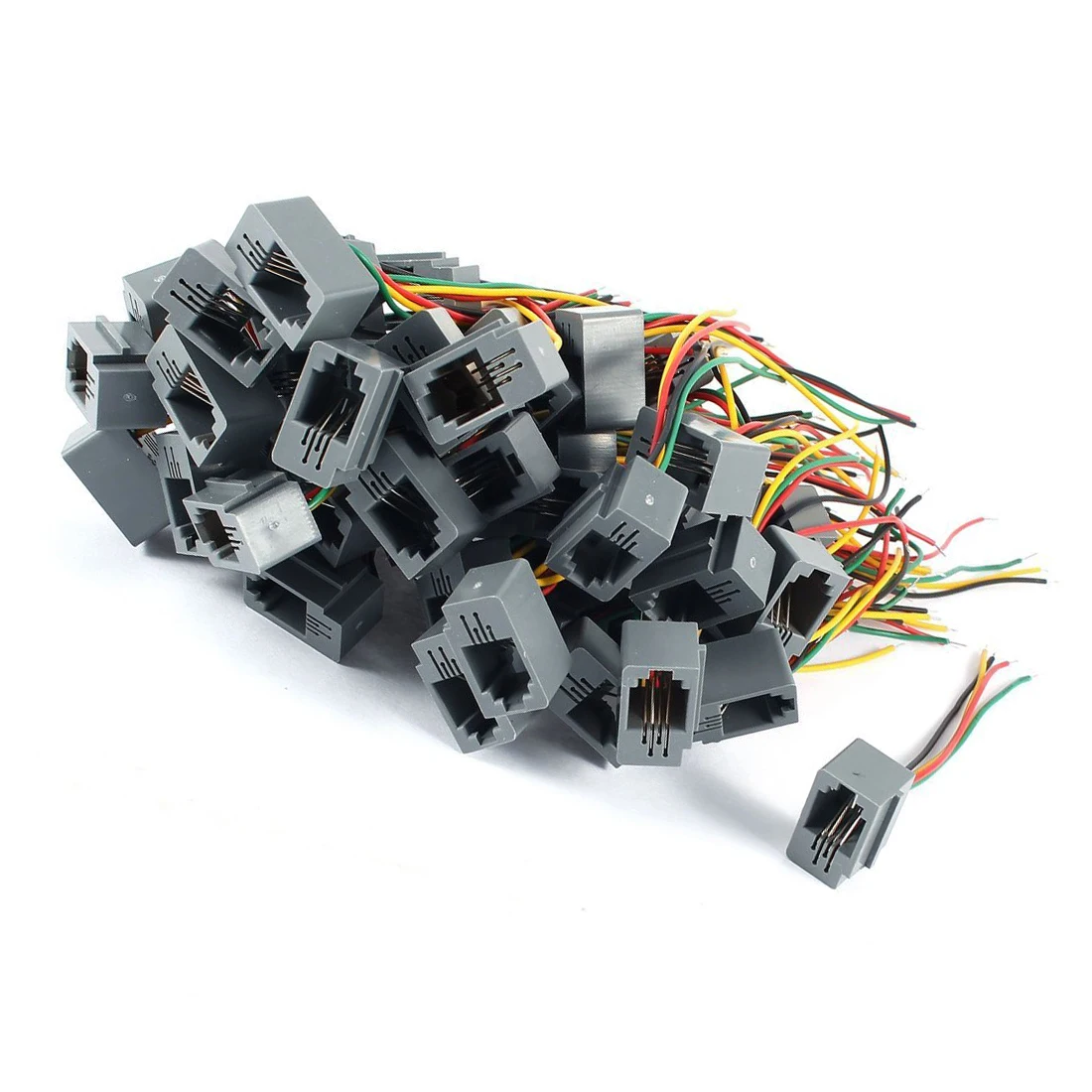 50ชิ้น4P4C 616E RJ9อะแดปเตอร์เชื่อมต่อโทรศัพท์หญิง W สายไฟ4เส้น8ซม.