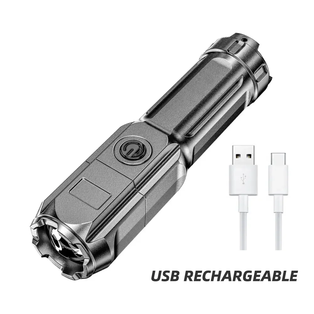 High Power  Flashlight USB Rechargeable Torch Portable Zoomable Camping Light 3 Lighting Modes Use High Strength ABS Skin suit