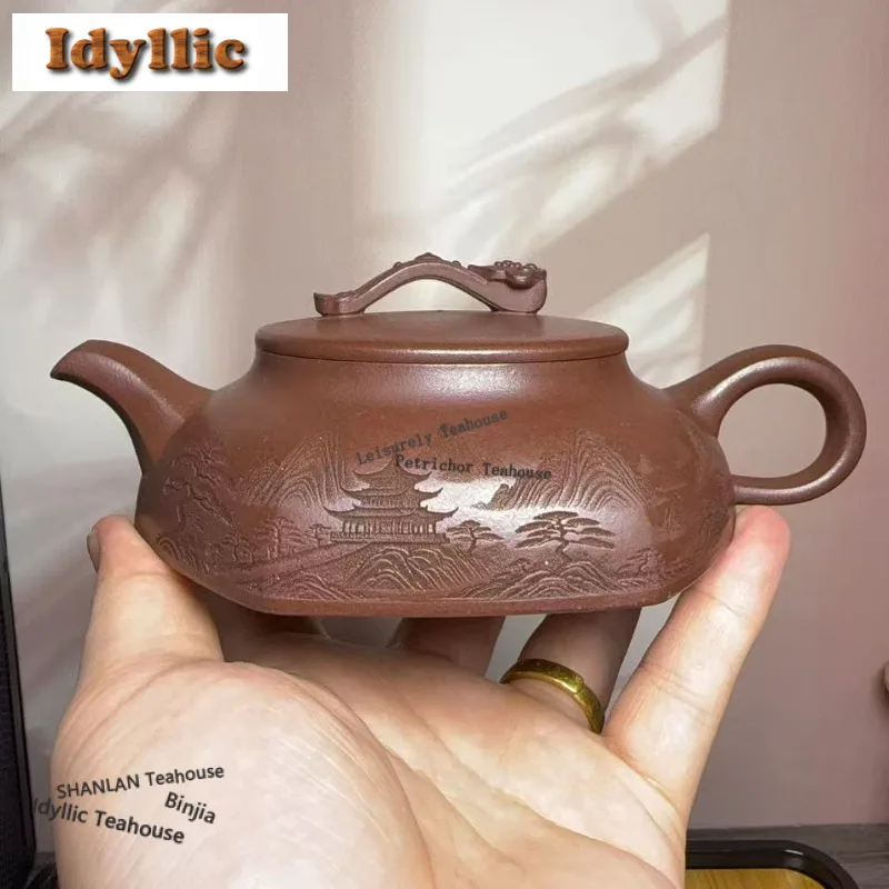 

150ml Ancient Yixing Purple Clay Teapots Handmade Ruyi Pot Raw Ore Purple Mud Tea Maker Kettle Zisha Tea Set Gift Craft Supplies