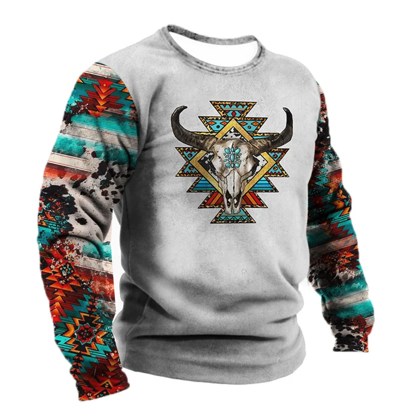 Demon Wendigo Pattern T-Shirt For Men Ethnic 3D Printed Tees Casual Harajuku Long Sleeves Loose T Shirts O-Neck Tops Streetwear