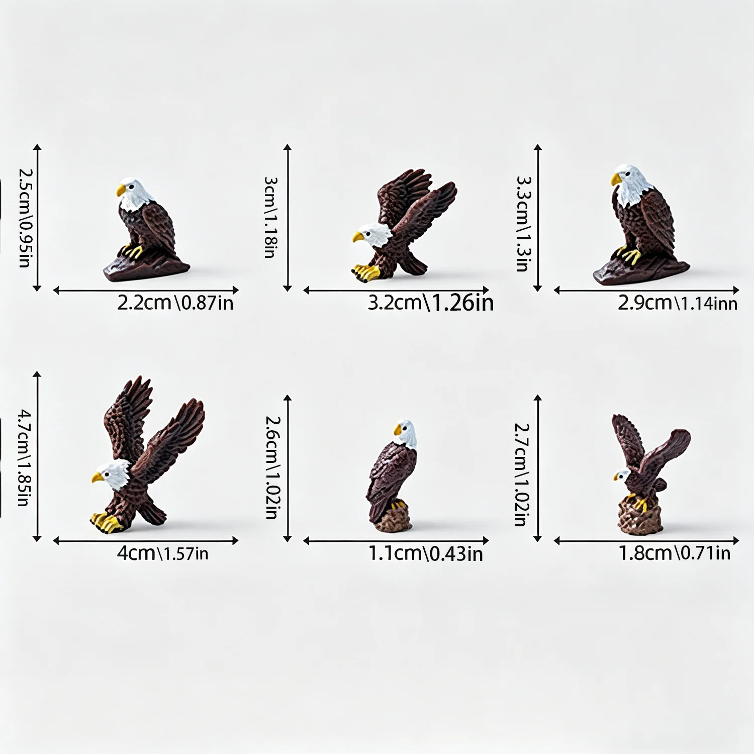 Mini Bald Eagle Figurines Set, Realistic American Patriotic Bird Statues, Resin Wildlife Sculptures for Home Office Decor, Fairy