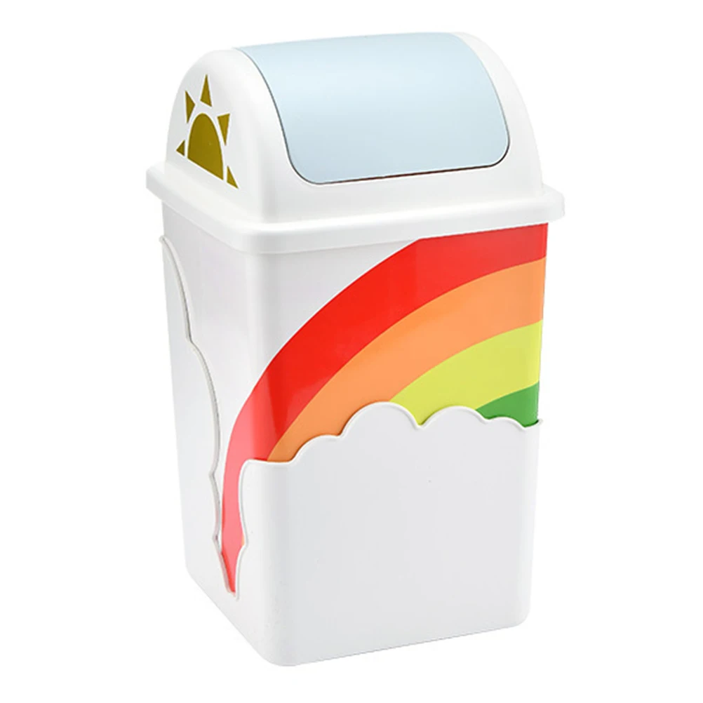 

Creative Waste Bin Round Rainbow Trash Can Mini Plastic Bins Home Rubbish Holder Low Noise Lid Sealed Kitchen Bedroom Bathroom